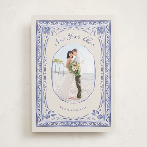 This is a blue jay new year photo cards with standard by Lucrecia Caporale called cheerful frame printing on recycled smooth signature in standard
