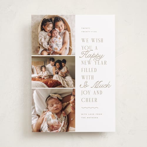 This is a toffee new year photo cards with standard by Everett Paper Goods called accord printing on recycled smooth signature in standard