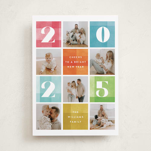 This is a sprinkle new year photo cards with standard by Robert and Stella called cheerful checkerboard printing on recycled smooth signature in standard