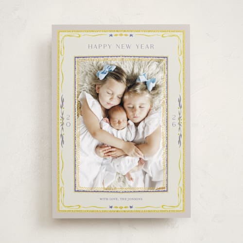 This is a cornucopia new year photo cards with standard by Lucrecia Caporale called delicate botanical frame printing on recycled smooth signature in standard