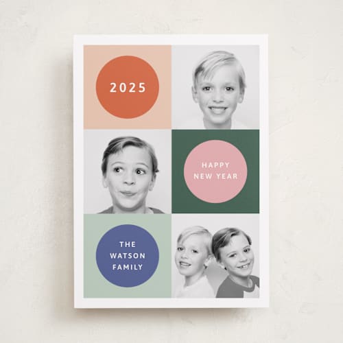 This is a wreath new year photo cards with standard by Kelly Ambrose called colorful printing on recycled smooth signature in standard