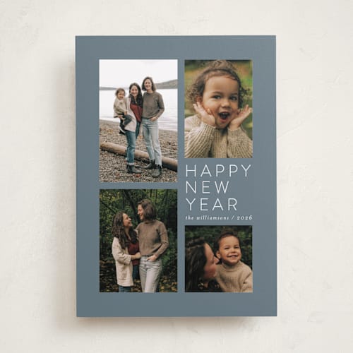 This is a frost new year photo cards with standard by Jen Tips called all aglow printing on recycled smooth signature in standard