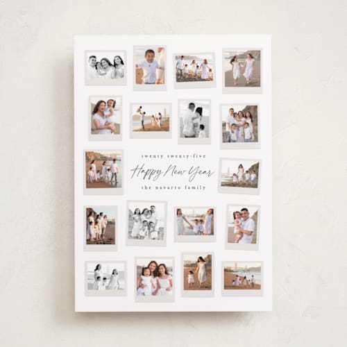 This is a snowflake new year photo cards with standard by Hooray Creative called many merry moments printing on recycled smooth signature in standard
