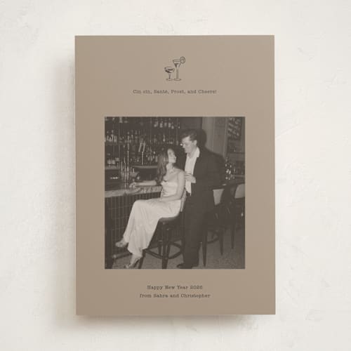 This is a stone new year photo cards with standard by Bailamor Design by CM called cin cin printing on recycled smooth signature in standard