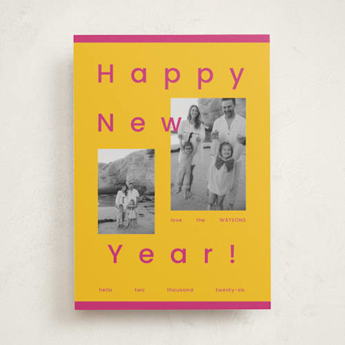 This is a candy new year photo cards with standard by Rachel Cassel called spacey printing on recycled smooth signature in standard
