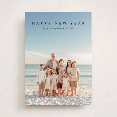 This is a charcoal new year photo cards with standard by Lucrecia Caporale called minimal style printing on recycled smooth signature in standard