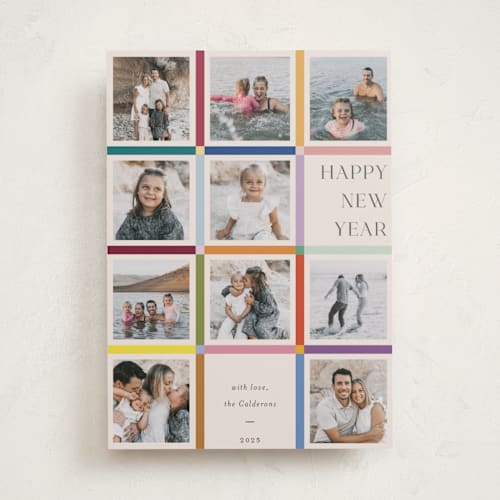 This is a rainbow new year photo cards with standard by lulu and isabelle called a year of colors printing on recycled smooth signature in standard