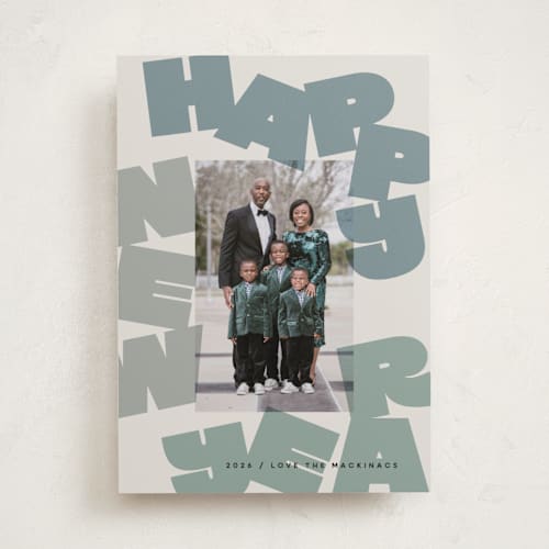 This is a blue spruce new year photo cards with standard by Lori Wemple called fun new year printing on recycled smooth signature in standard
