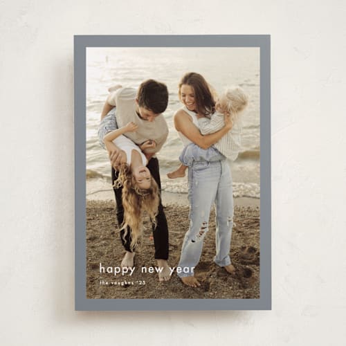 This is a slate new year photo cards with standard by Stacey Meacham called minimalist border printing on recycled smooth signature in standard
