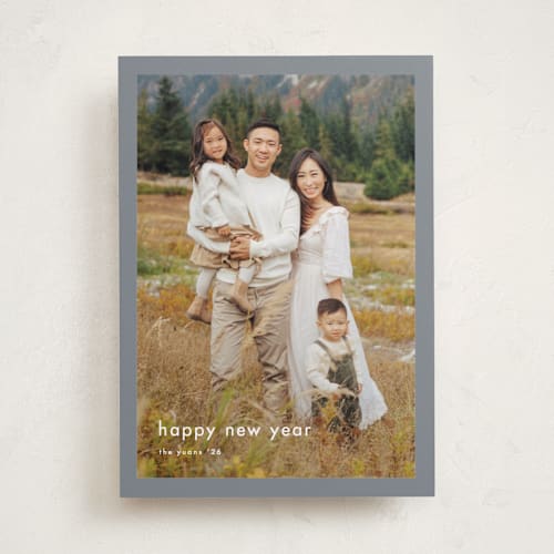 This is a slate new year photo cards with standard by Stacey Meacham called minimalist border printing on recycled smooth signature in standard