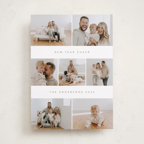 This is a snow new year photo cards with standard by Nicole Walsh called photo stripes printing on recycled smooth signature in standard