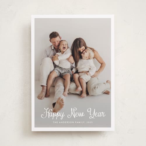 This is a winter new year photo cards with standard by Cass Loh called cursive bottom printing on recycled smooth signature in standard