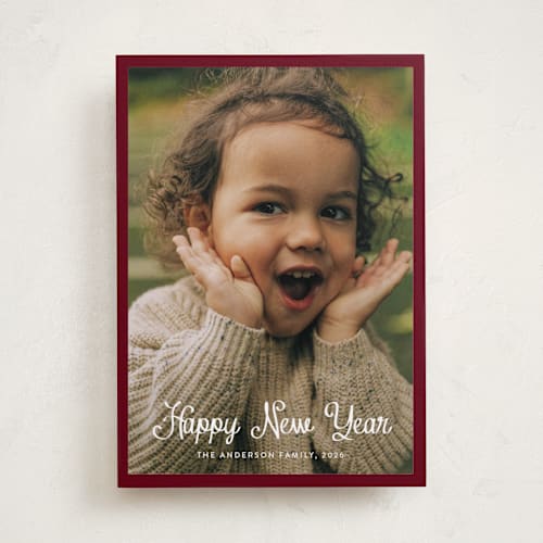 This is a wine new year photo cards with standard by Cass Loh called cursive bottom printing on recycled smooth signature in standard