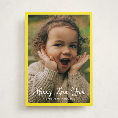 This is a lemon new year photo cards with standard by Cass Loh called cursive bottom printing on recycled smooth signature in standard