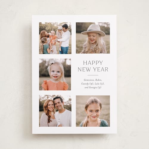 This is a snow new year photo cards with standard by Shari Margolin called classic grid printing on recycled smooth signature in standard