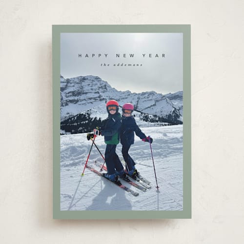 This is a sage new year photo cards with standard by Lucrecia Caporale called timeless charm printing on recycled smooth signature in standard