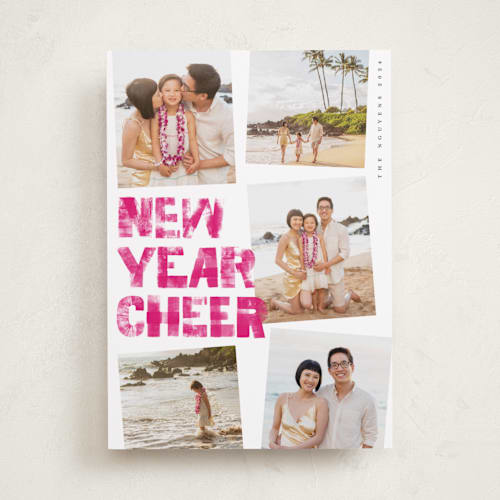 This is a fuchsia new year photo cards with standard by Vivian Yiwing called aoki printing on recycled smooth signature in standard