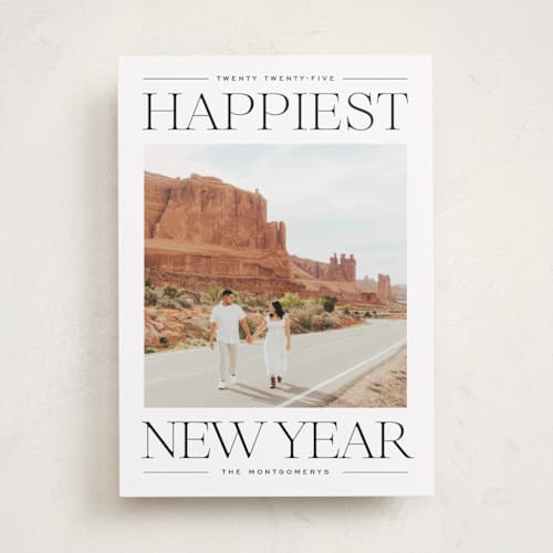 This is a licorice new year photo cards with standard by Ekko Studio called modern editorial printing on recycled smooth signature in standard