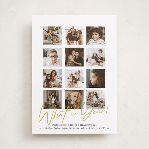 This is a golden new year photo cards with standard by Erika Firm called what a twelve months (year!) printing on recycled smooth signature in standard