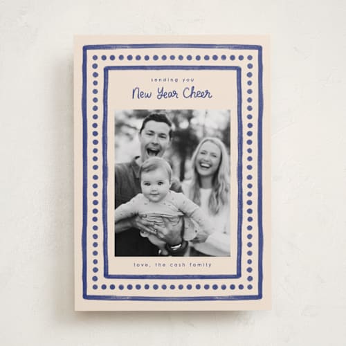 This is a azure new year photo cards with standard by Megan Cash called textiles printing on recycled smooth signature in standard