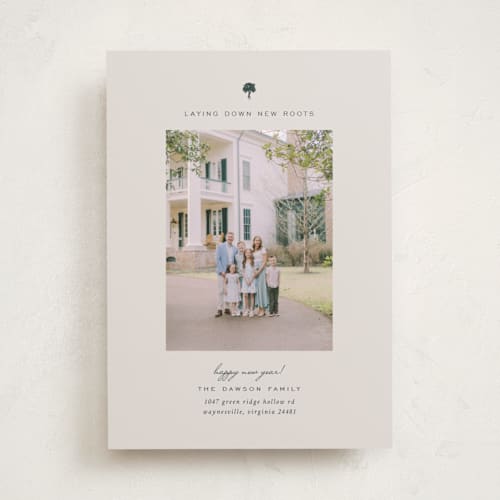 This is a linen new year photo cards with standard by Sierra Lee called new year, new roots printing on recycled smooth signature in standard