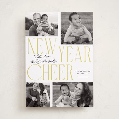 This is a lemon meringue new year photo cards with standard by Everett Paper Goods called bold quad printing on recycled smooth signature in standard