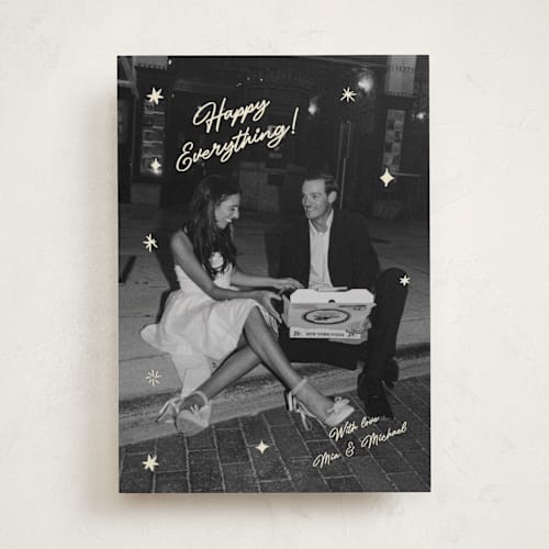 This is a champagne new year photo cards with standard by Helena Vitto called shiny happy people printing on recycled smooth signature in standard