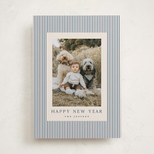 This is a navy new year photo cards with standard by Kristie Kern called the prep printing on recycled smooth signature in standard