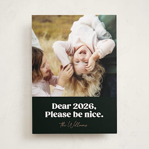 This is a onyx new year photo cards with standard by Robert and Stella called pretty please printing on recycled smooth signature in standard