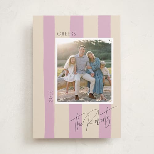 This is a lilac new year photo cards with standard by Cindy Reynolds called painted stripes printing on recycled smooth signature in standard