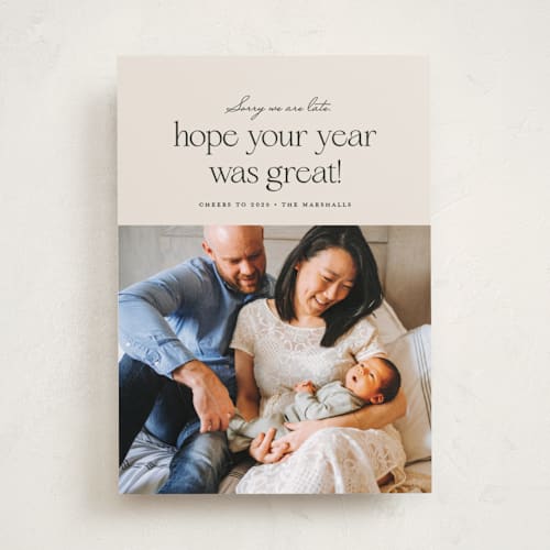 This is a buttercream new year photo cards with standard by Carolyn MacLaren called great year printing on recycled smooth signature in standard