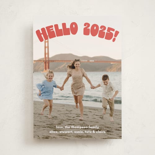 This is a berry new year photo cards with standard by Megan Davis called hello printing on recycled smooth signature in standard