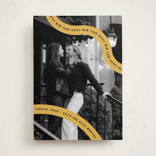 This is a sunny new year photo cards with standard by Kelsey Mucci called wavy lines printing on recycled smooth signature in standard