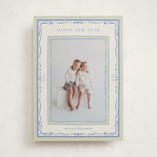 This is a blue jay holiday photo cards with standard by Lucrecia Caporale called delicate botanical frame printing on recycled smooth signature in standard