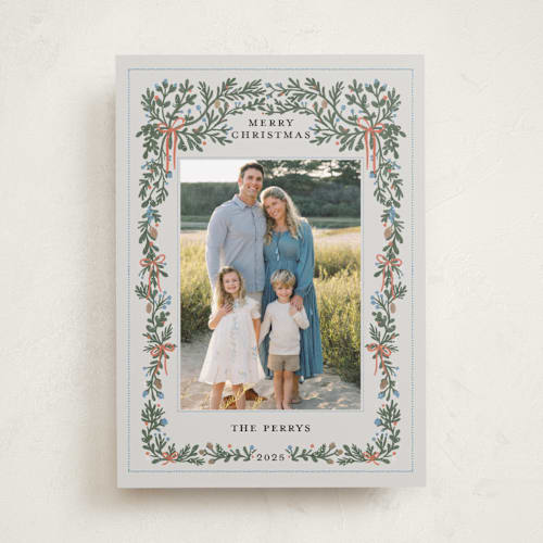 This is a snowberry holiday photo cards with standard by Angel Walker called merriest botanicals printing on recycled smooth signature in standard