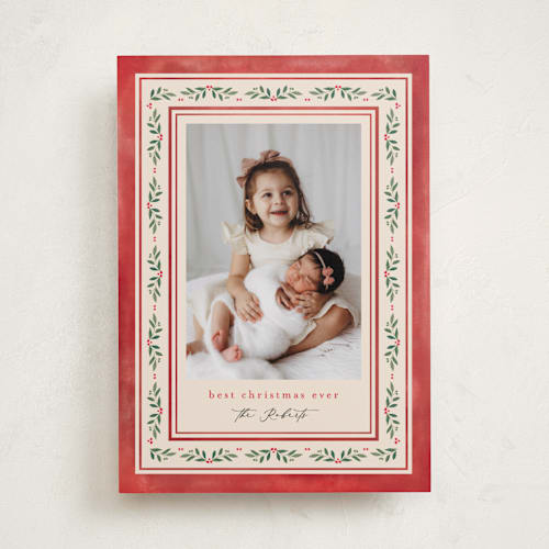 This is a holly berry holiday photo cards with standard by Mansi Verma called floral folk printing on recycled smooth signature in standard