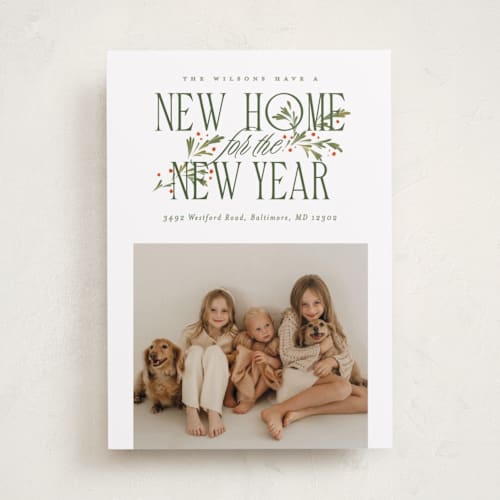 This is a wreath holiday photo cards with standard by Erin L. Wilson called hearth garland printing on recycled smooth signature in standard