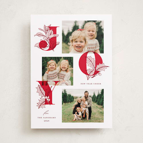 This is a candy cane holiday photo cards with standard by Shari Margolin called botanical joy printing on recycled smooth signature in standard