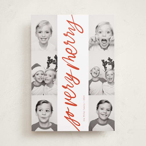 This is a stocking holiday photo cards with standard by Alicia Schultz called the merriest bunch printing on recycled smooth signature in standard