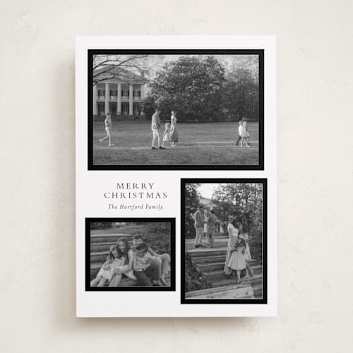This is a coal holiday photo cards with standard by Angela Thompson called triple frame printing on recycled smooth signature in standard
