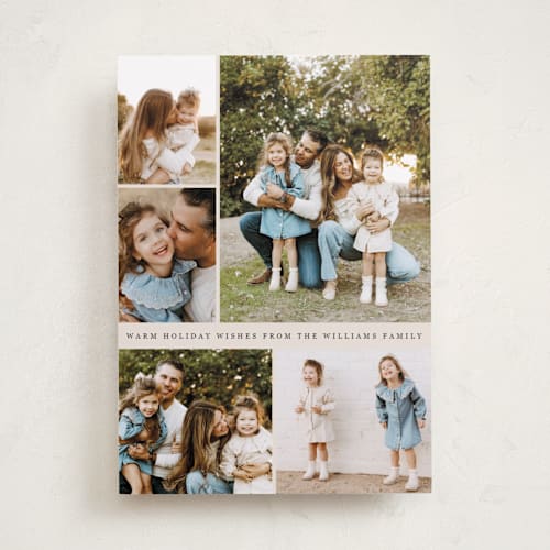 This is a vanilla holiday photo cards with standard by Lindsay Megahed called festive five printing on recycled smooth signature in standard