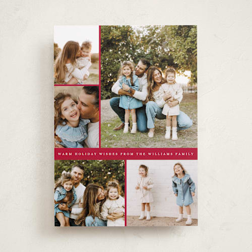 This is a berry holiday photo cards with standard by Lindsay Megahed called festive five printing on recycled smooth signature in standard