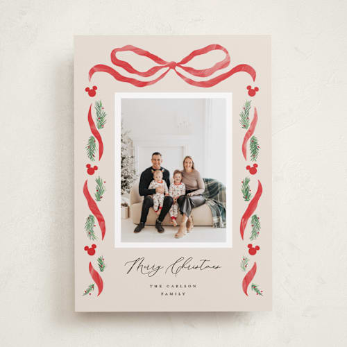 This is a wreath holiday photo cards with standard by Pixel and Hank called disney's mickey bough border printing on recycled smooth signature in standard