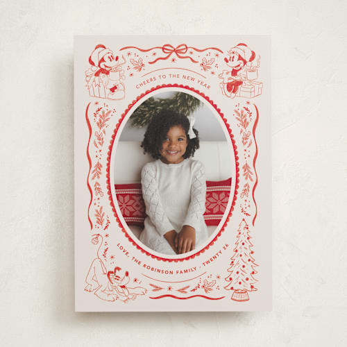 This is a santa suit holiday photo cards with standard by Creo Study called disney's mickey n' friends warm wishes printing on recycled smooth signature in standard