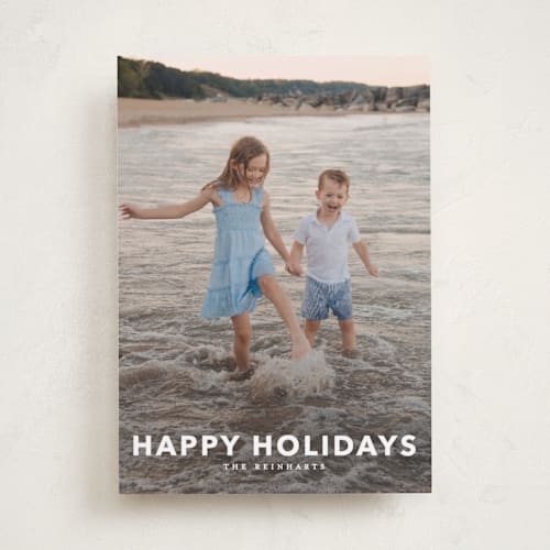 This is a linen holiday photo cards with standard by Angela Thompson called simple type printing on recycled smooth signature in standard