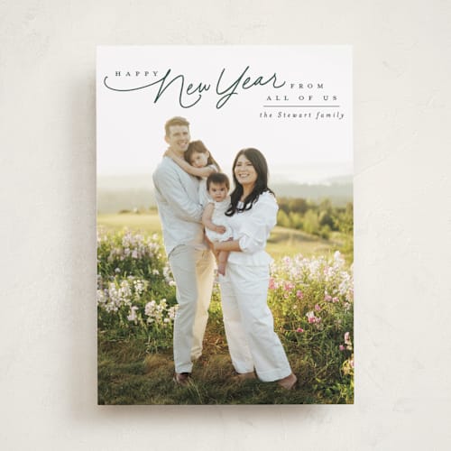 This is a pine holiday photo cards with standard by Everett Paper Goods called ronde printing on recycled smooth signature in standard