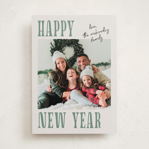 This is a moss holiday photo cards with standard by Kelly Ambrose called merry modern printing on recycled smooth signature in standard
