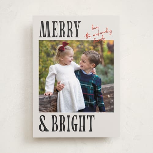This is a midnight holiday photo cards with standard by Kelly Watkins called merry modern printing on recycled smooth signature in standard
