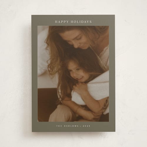 This is a sage holiday photo cards with standard by Nicole Walsh called harlow printing on recycled smooth signature in standard