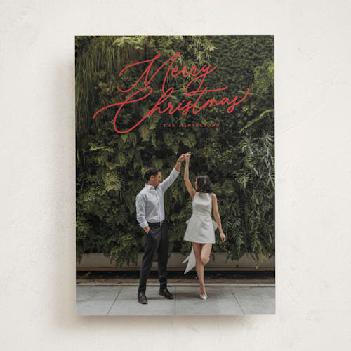 This is a cardinal holiday photo cards with standard by Melanie Kosuge called merry monoline printing on recycled smooth signature in standard